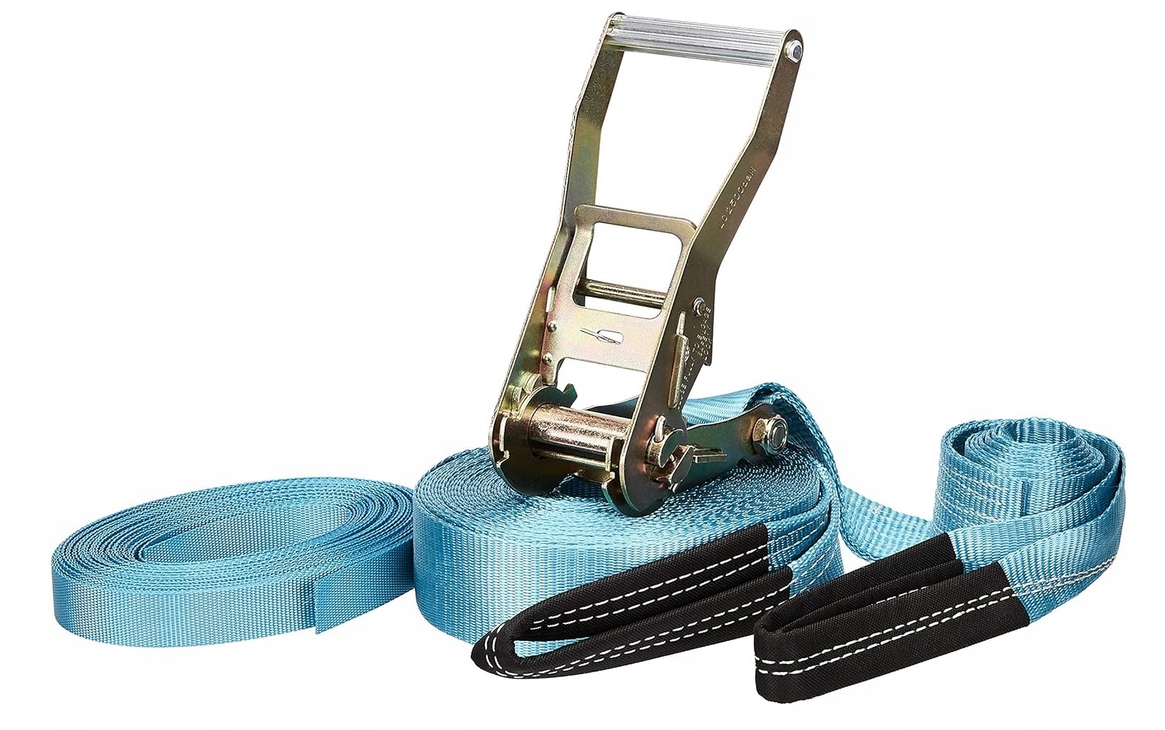 Pásy Slackline 15 m modré s napínákem pro tening rovnováhy do 80 kg