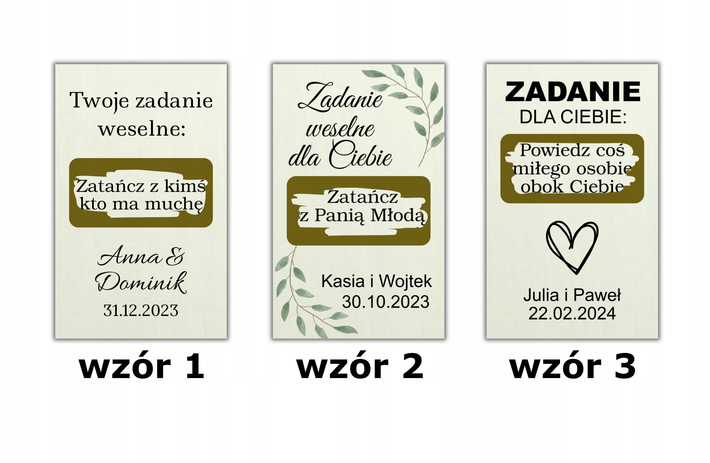 ZDRAPKI Z ZADANIAMI WESELNYMI ECRU wzory do wyboru Marka inna