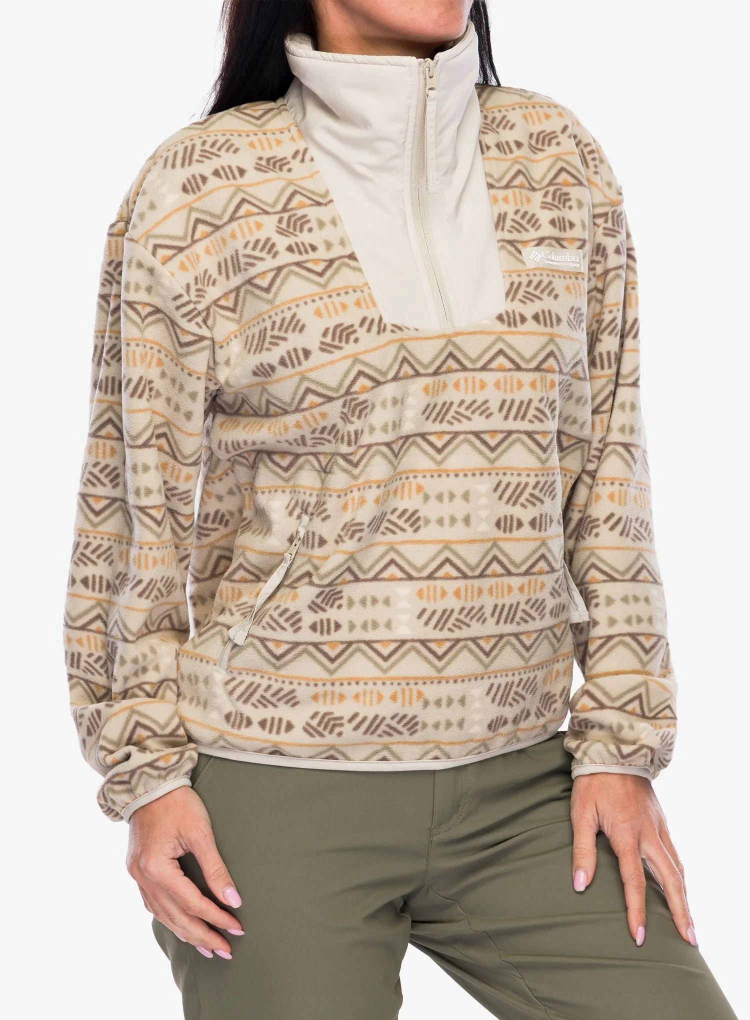 Fleecová Mikina fleecová mikina Columbia Sequoia Grove s potiskem a polovičními zipem tmavě kamenná M