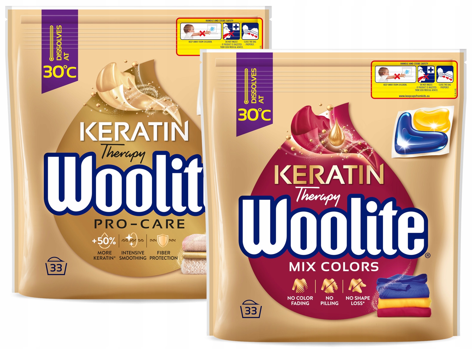 Zestaw Woolite Kapsułki do prania Kolor + Pro Care 2 x 33 sztuki