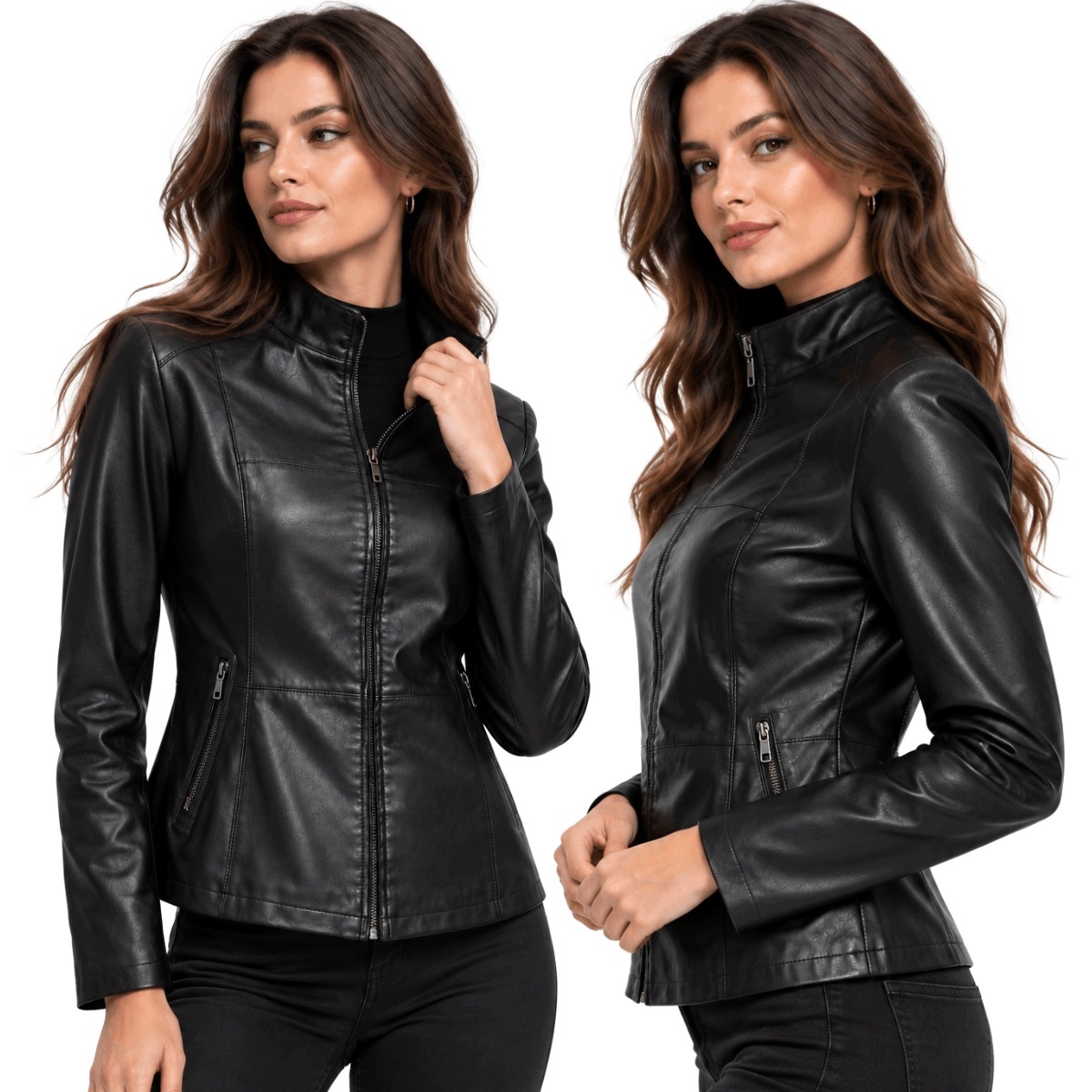 Dámská kožená bunda elegantní na zip, velikost 2913 3XL