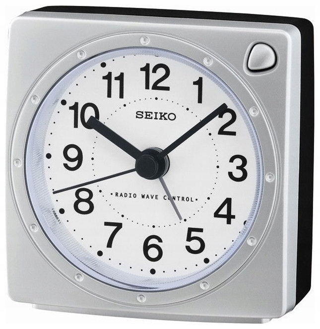 Střední Stříbrný Budík Seiko QHR201S Rádiově Ovládaný DCF77 7,5 cm