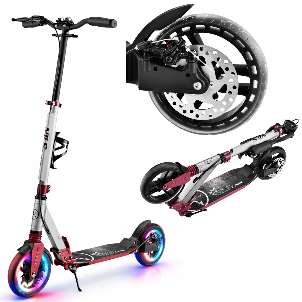 Klasická koloběžka Kaučuková kola 200 mm Led s kotoučovou brzdou Nils