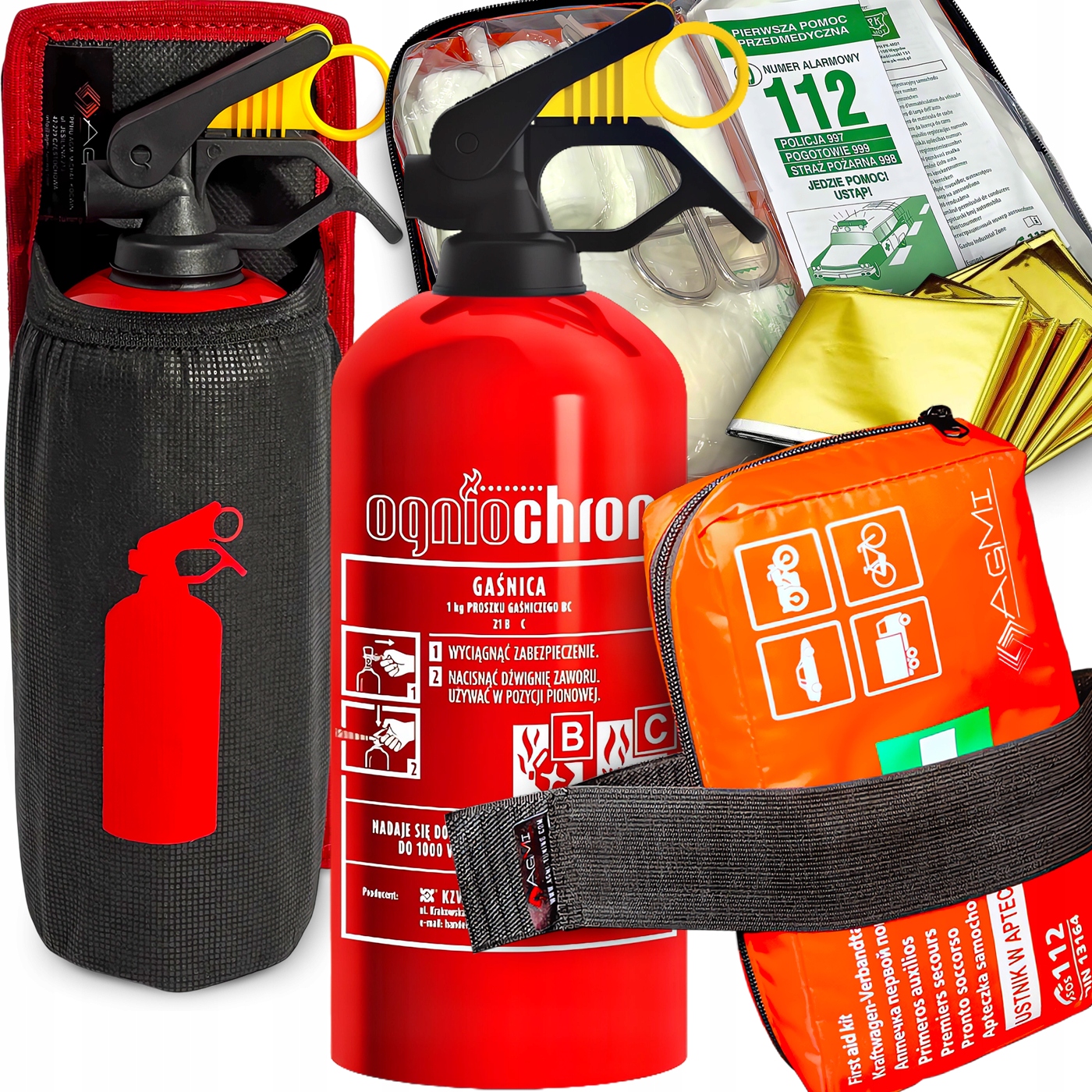 Agmi Hasicí Přístroj 1 Kg Lékárnička Držák Do Zavazadlového Prostoru Suchý Zip Na Lékárničku Hasicí Přístroj