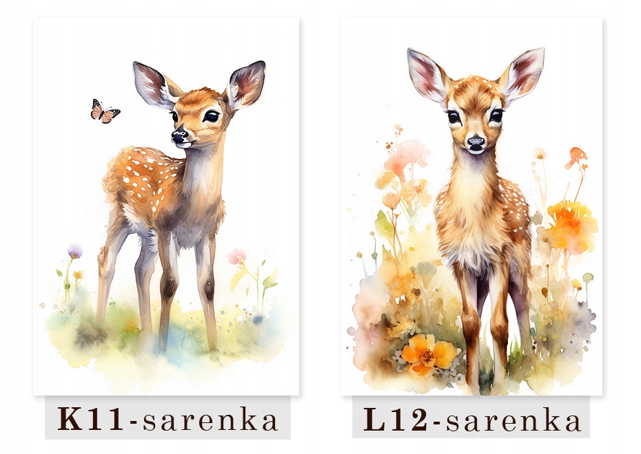 DUŻY PLAKAT OBRAZ DZIECIĘCY ZWIERZĘTA LEŚNE LAS MIŚ SARNA - WZORY A2 40x60 Tematyka edukacyjne sztuka zwierzęta inna tematyka