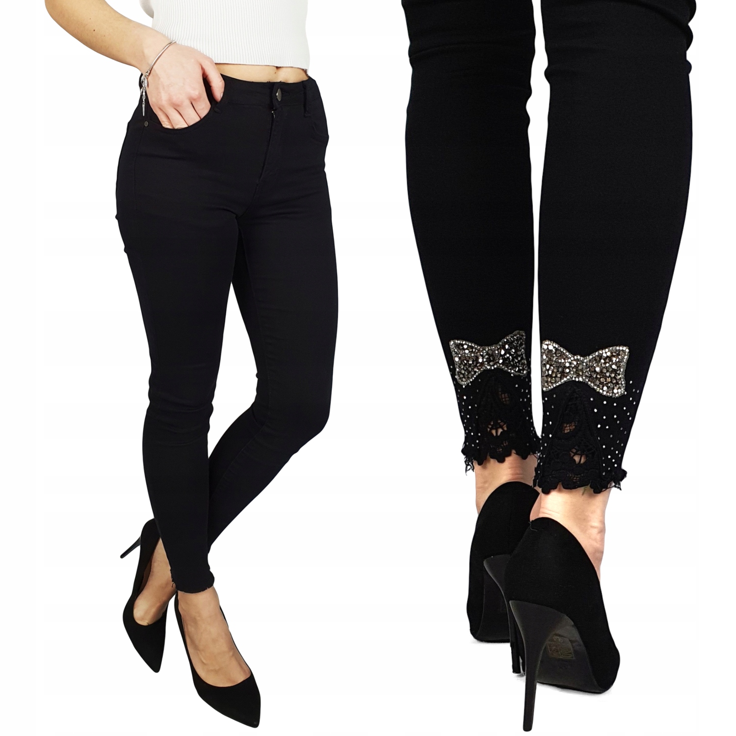 

#damskie Spodnie Wyszczuplające Czarne z kokarda