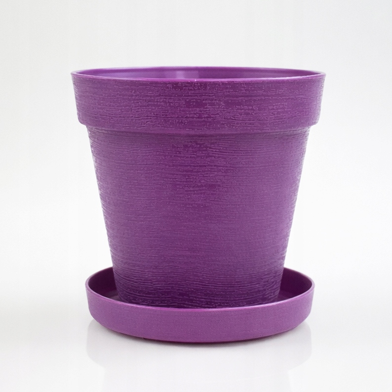 Doniczka LOFT 12 cm + Dopasowana Podstawka, Stylowy Zestaw EKO, FIOLETOWY