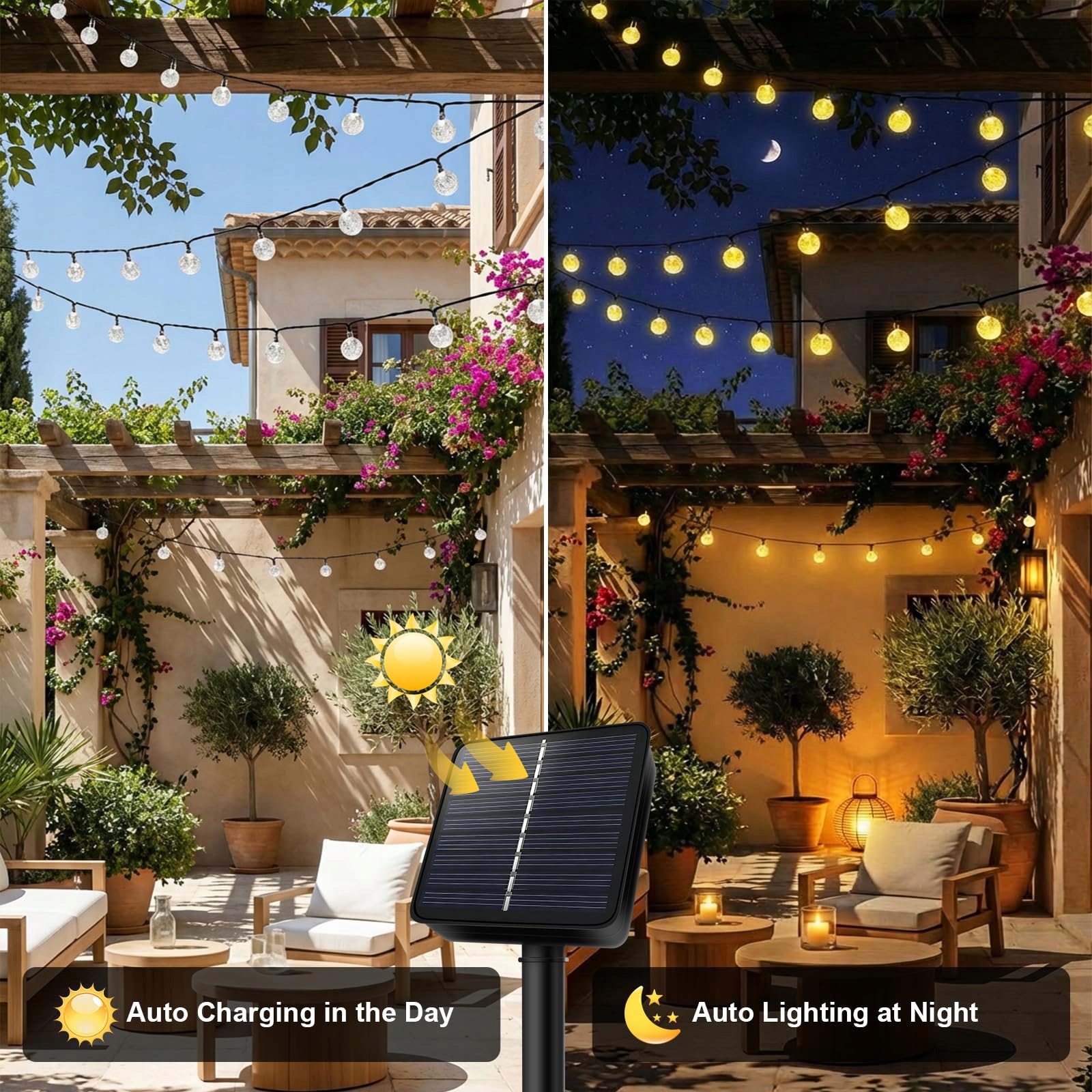 LIYADE Solarna Girlanda Zewnętrzna 8M 40LED IP65 Ogród Balkon Taras — miniatura 3