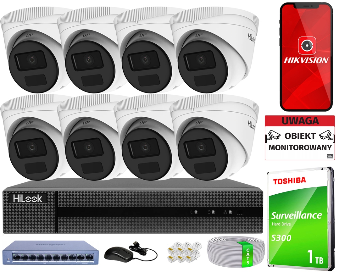 Sada monitorování Ip 8 kamer 2Mpx IPCAM-T2-P HiLook Hikvision Náhled 24/7