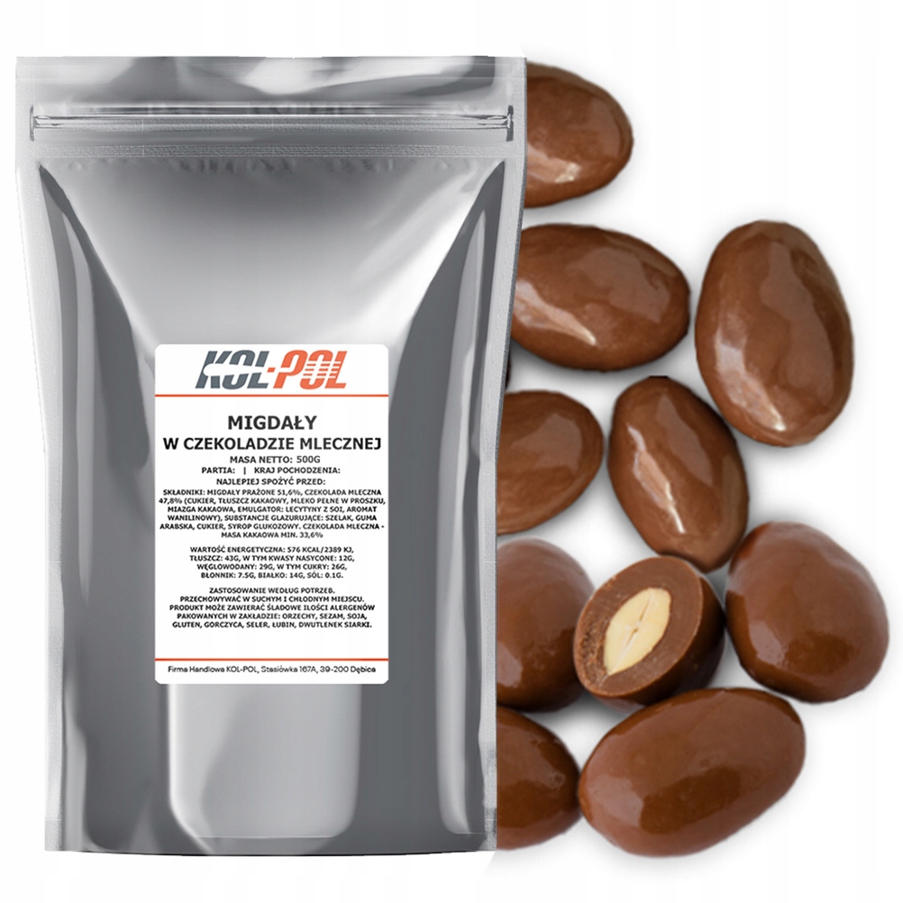 Levně Mandle v mléčné čokoládě 500 g Pražené mandle vysoké kvality Kol-Pol