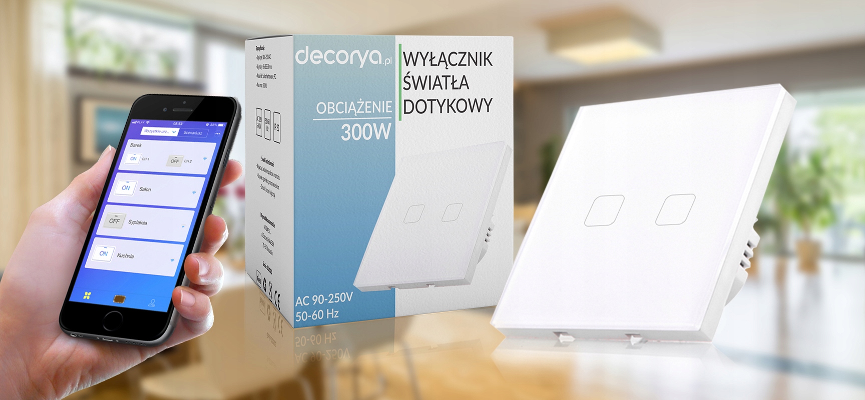 DOTYKOWY SZKLANY PODWÓJNY WYŁĄCZNIK ŚWIATŁA DOTYKOWY SZKLANY SZKŁO LED Stan opakowania oryginalne