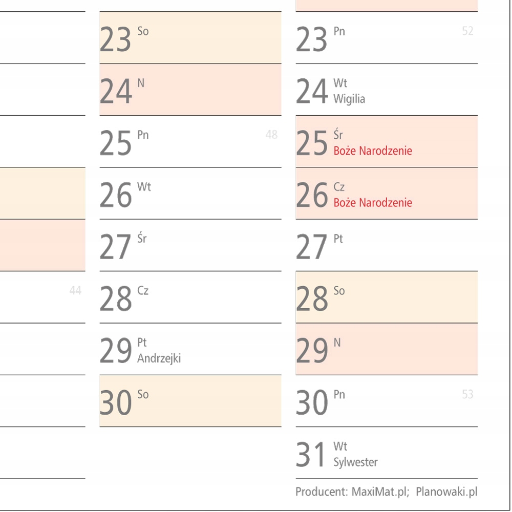 Planer ścieralny 2024 kalendarz ścianę 138x97,5 B0 Rodzaj ścienny
