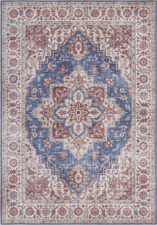 Orientálny koberec do obývačky 200 x 290 cm, béžovo modrý, plocho tkaný