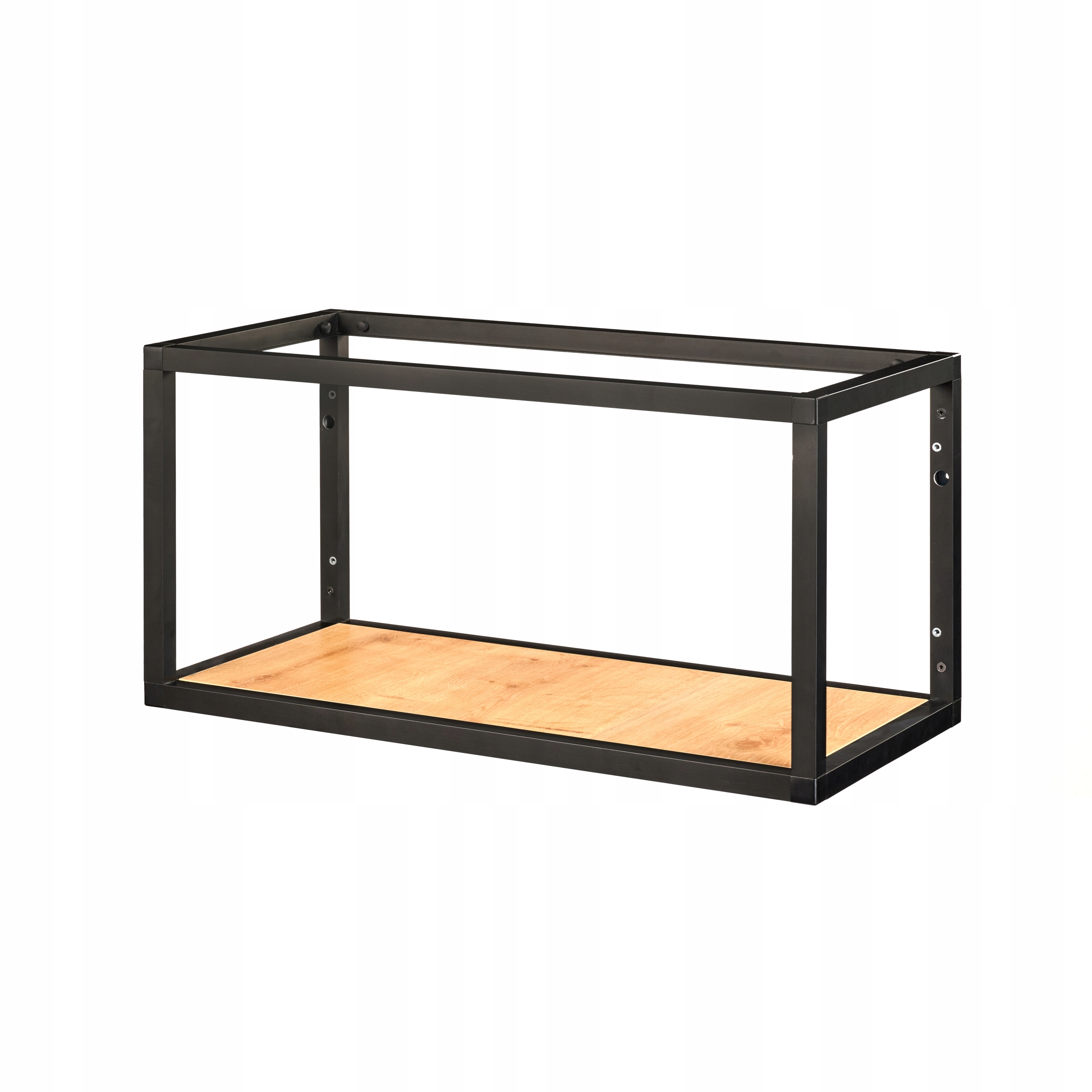 Industriální Hliníková Závěsná Polička Loft Černá Matná 600x300x300 Deska Dub