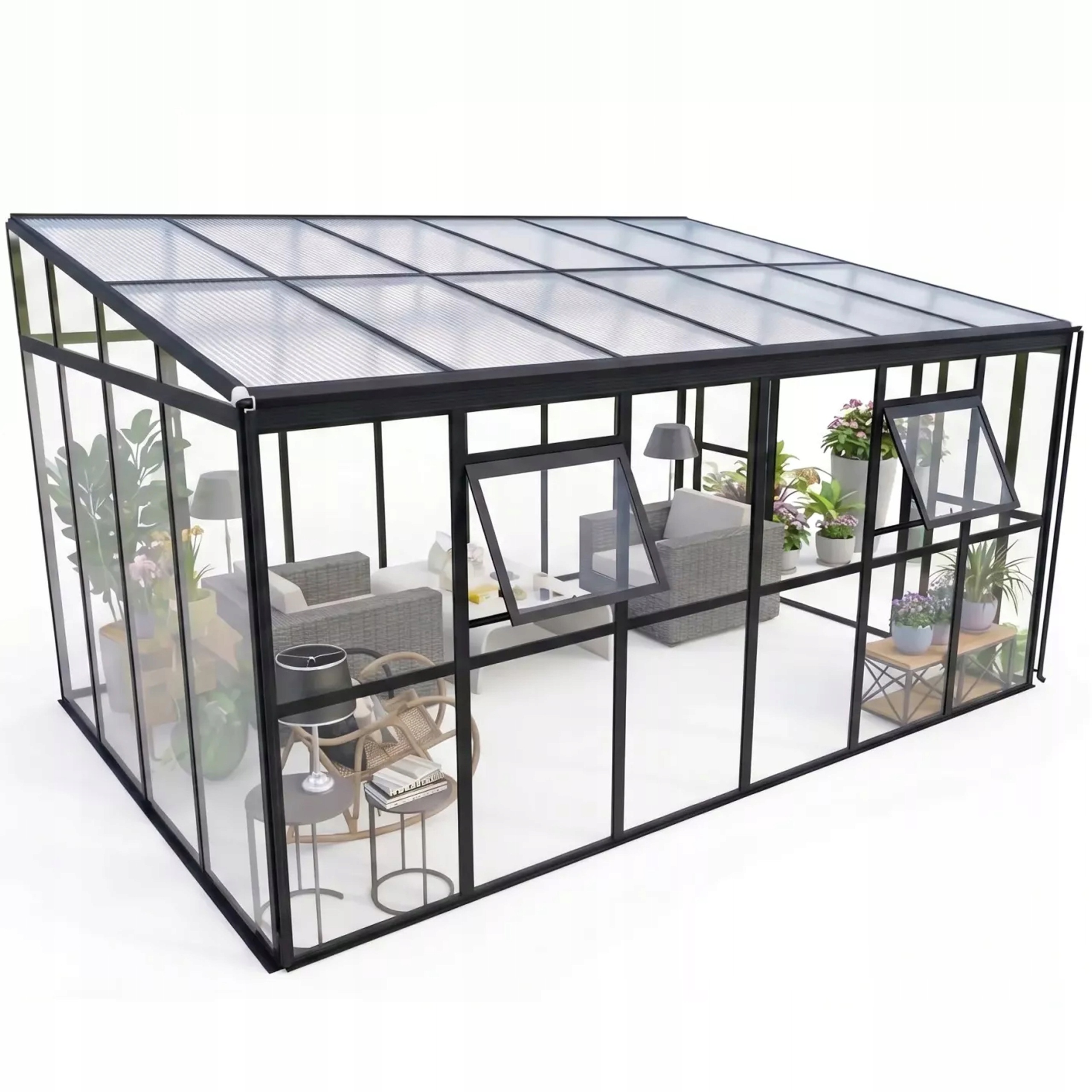 Ogród Zimowy Zabudowa Całoroczna Soho 434x290cm Poliwęglan PC+Glass Czarny