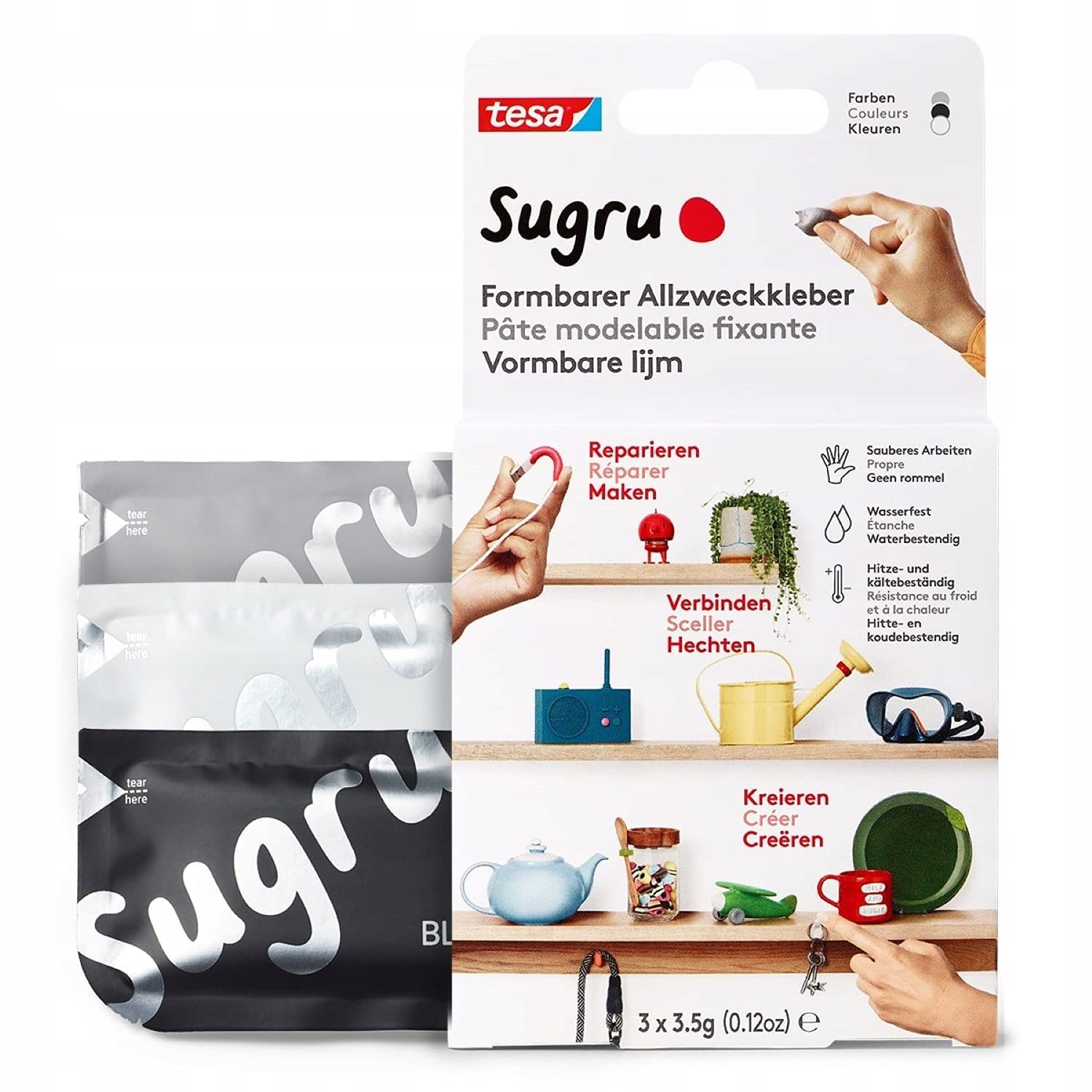 Tesa Sugru Uniwersalny klej formowalny Masa klejąca naprawcza do 2kg 3x3,5g