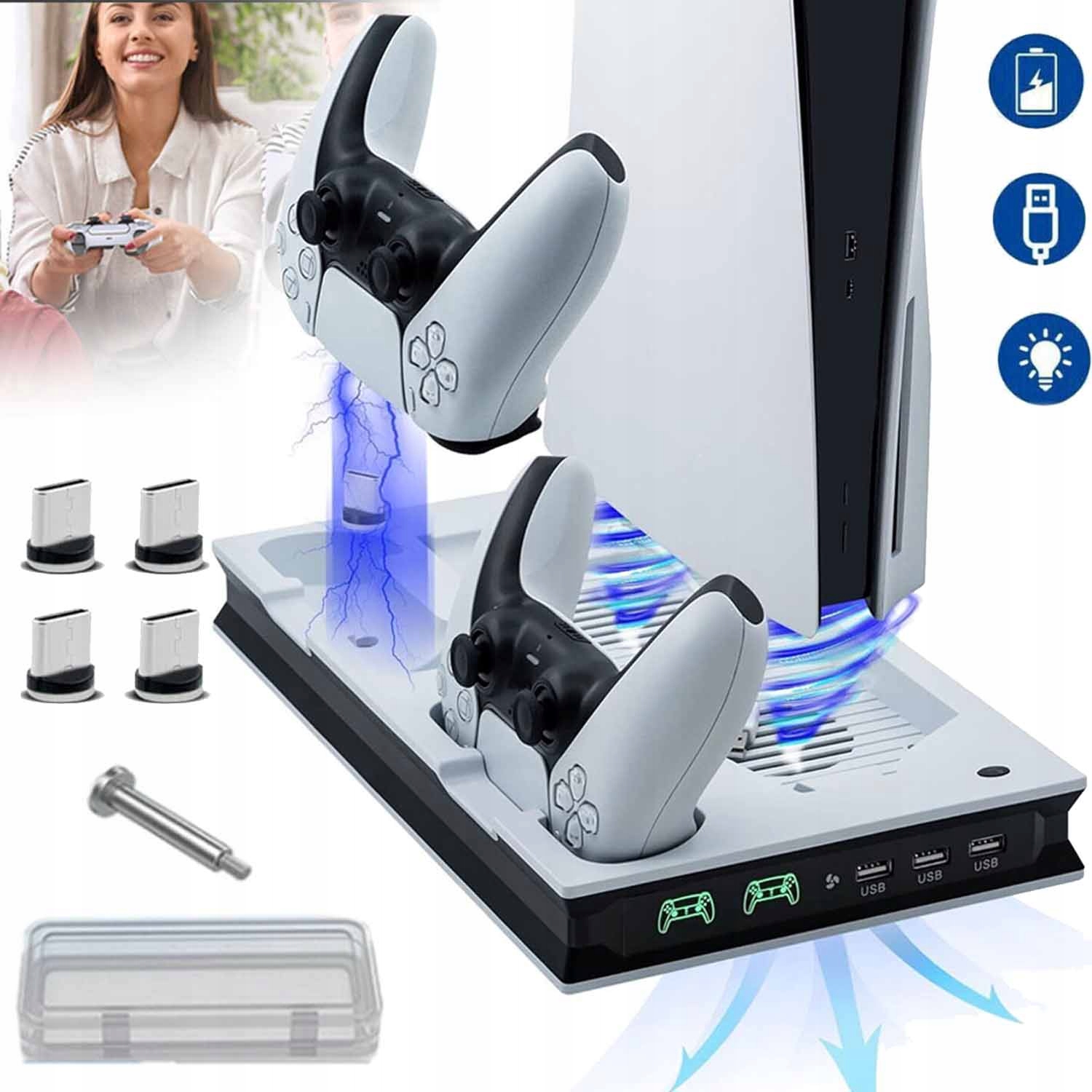 Stacja Chłodząca Podstawka Led na PS5/Digital Edition 2x Pady Gry Ładowarka