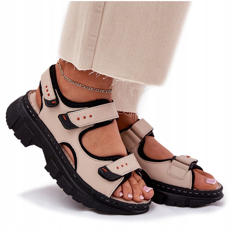 Dámské Sandály Z Přírodní Kůže Se Suchým Zipem Artiker 56C0471 Béžové 38