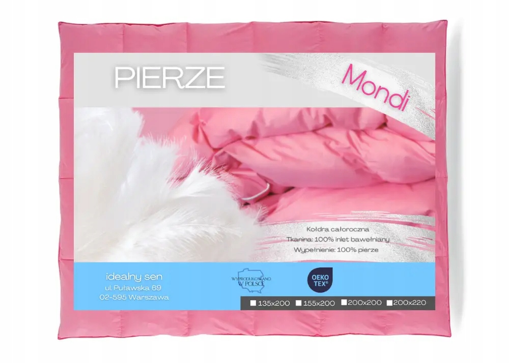 Ideálny Spánok Celoročná prikrývka Perie 160x200 1800g Mondi 100 % Perie