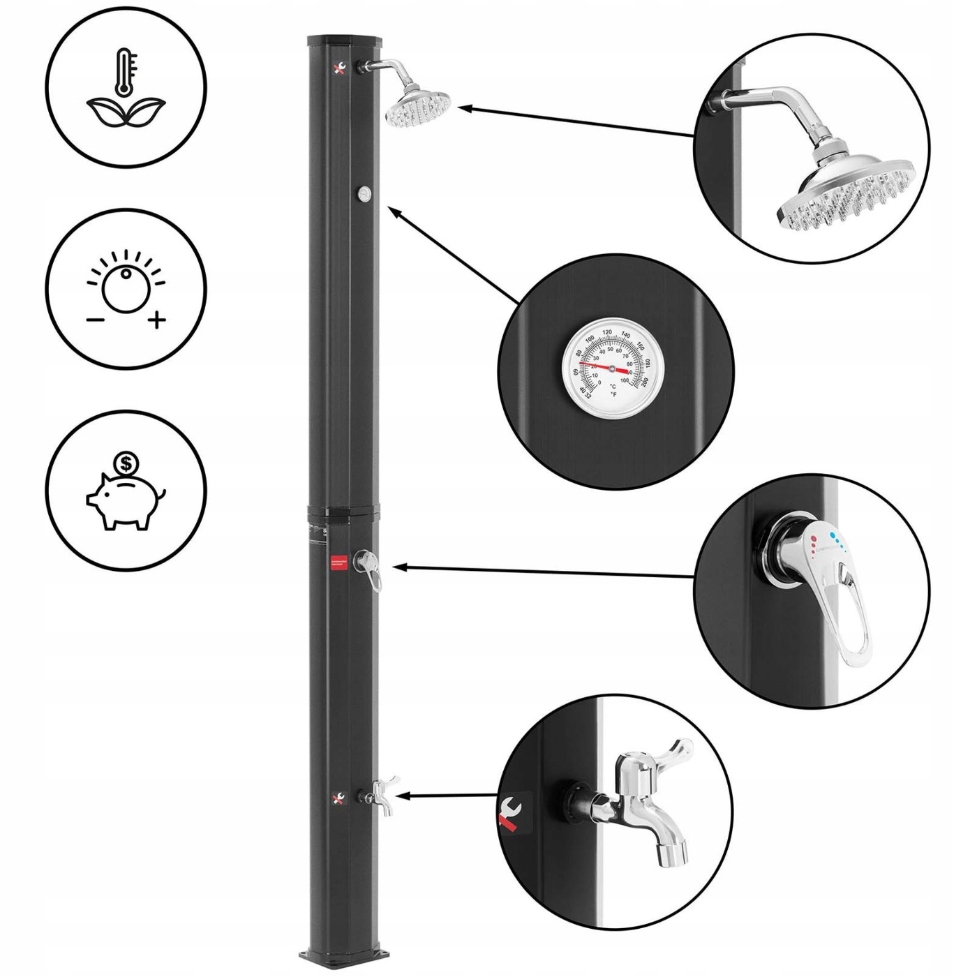 Prysznic Ogrodowy Zbiornik 35 L Regulowana Głowica Deszczownica,