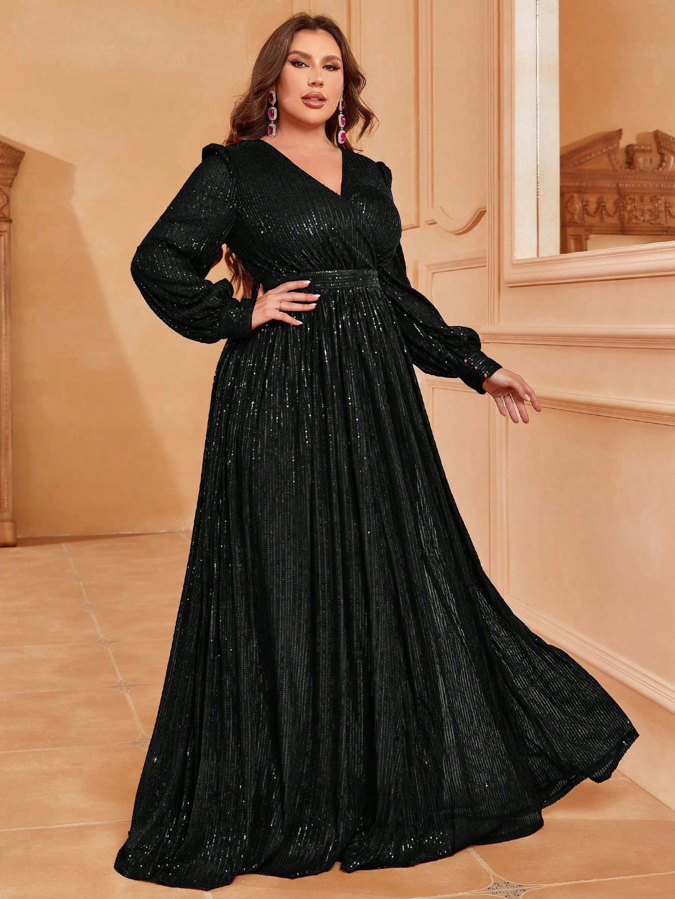 Shein Dámské Šaty Černé Dlouhé S Flitry Plus Size 48 1 Ma