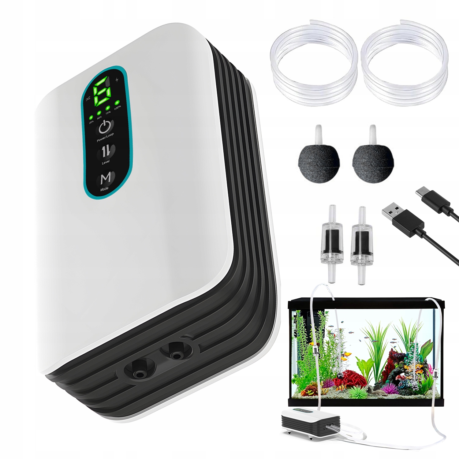 Levně Přenosná Provzdušňovací Pumpa Pro Akvárium 2600MAH Sada