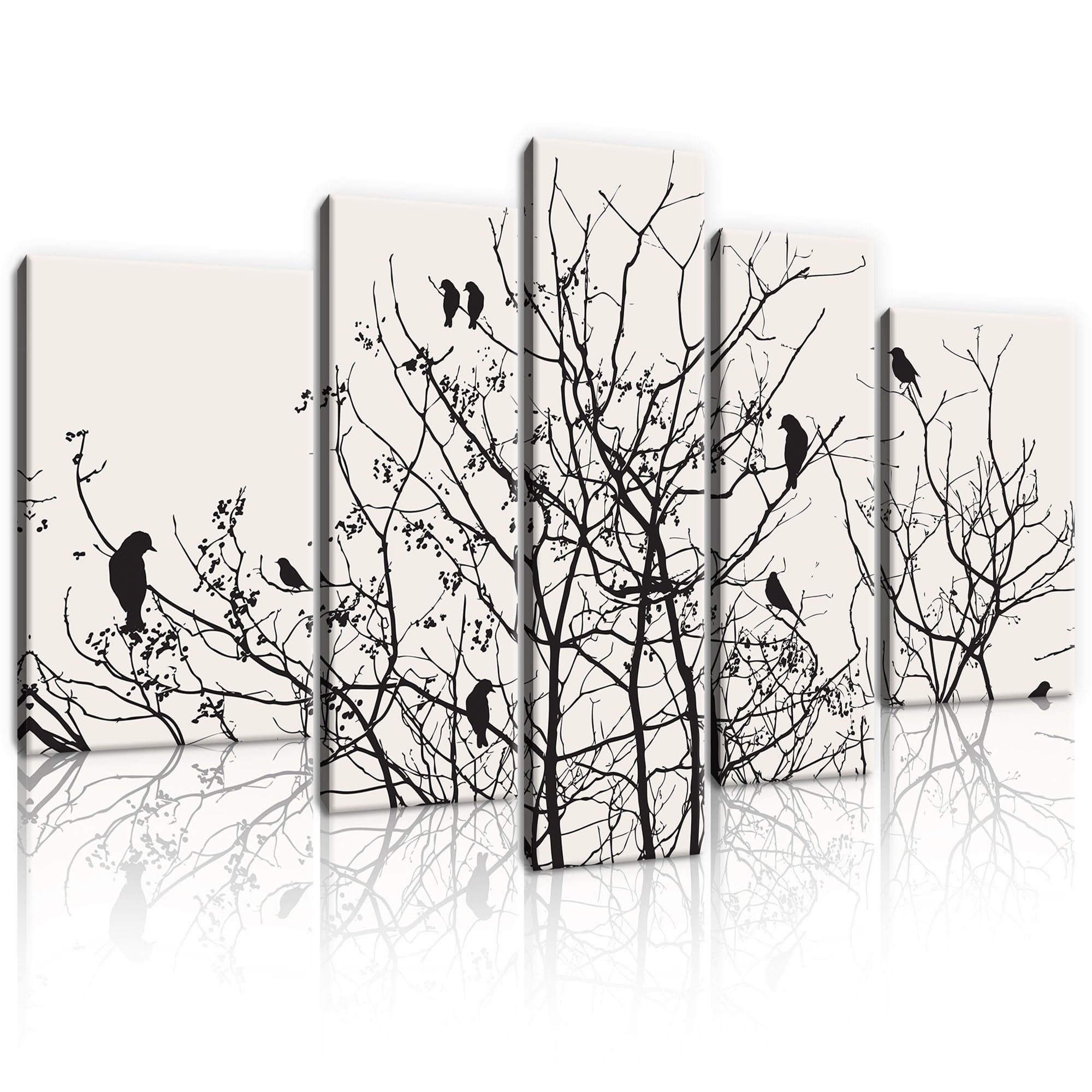 Obraz 170x100 Siluety stromov vtáky minimalizmus kontrast čierna a biela grafika