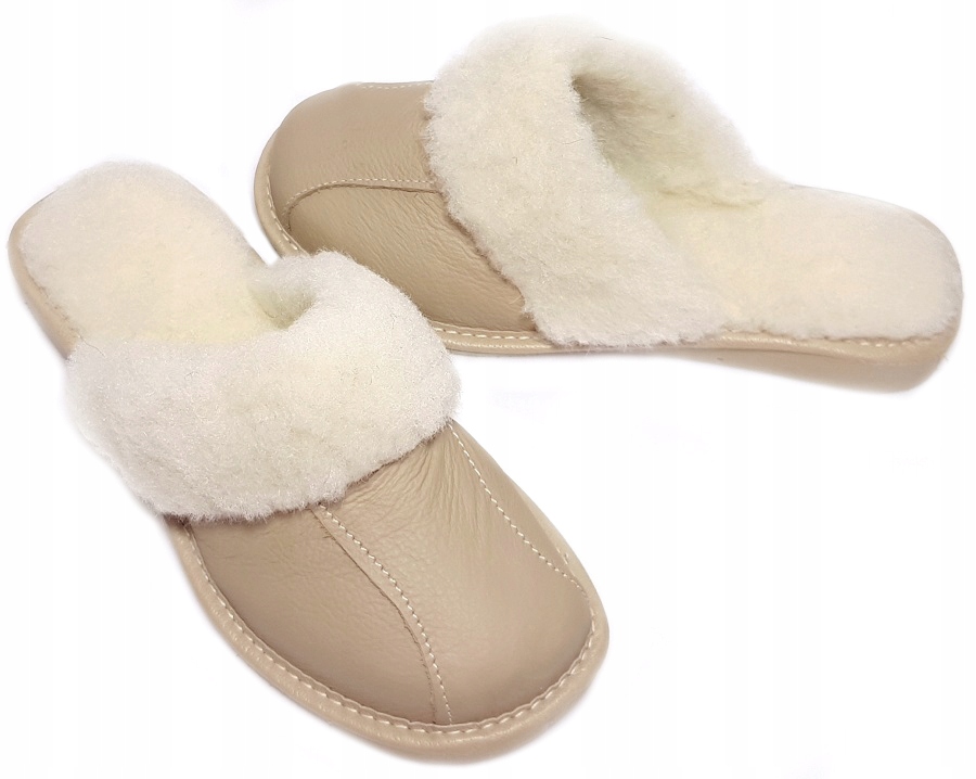 Kapcie Ciepłe Skóra Wełna Pantofle Góralskie *37* Model natural#
