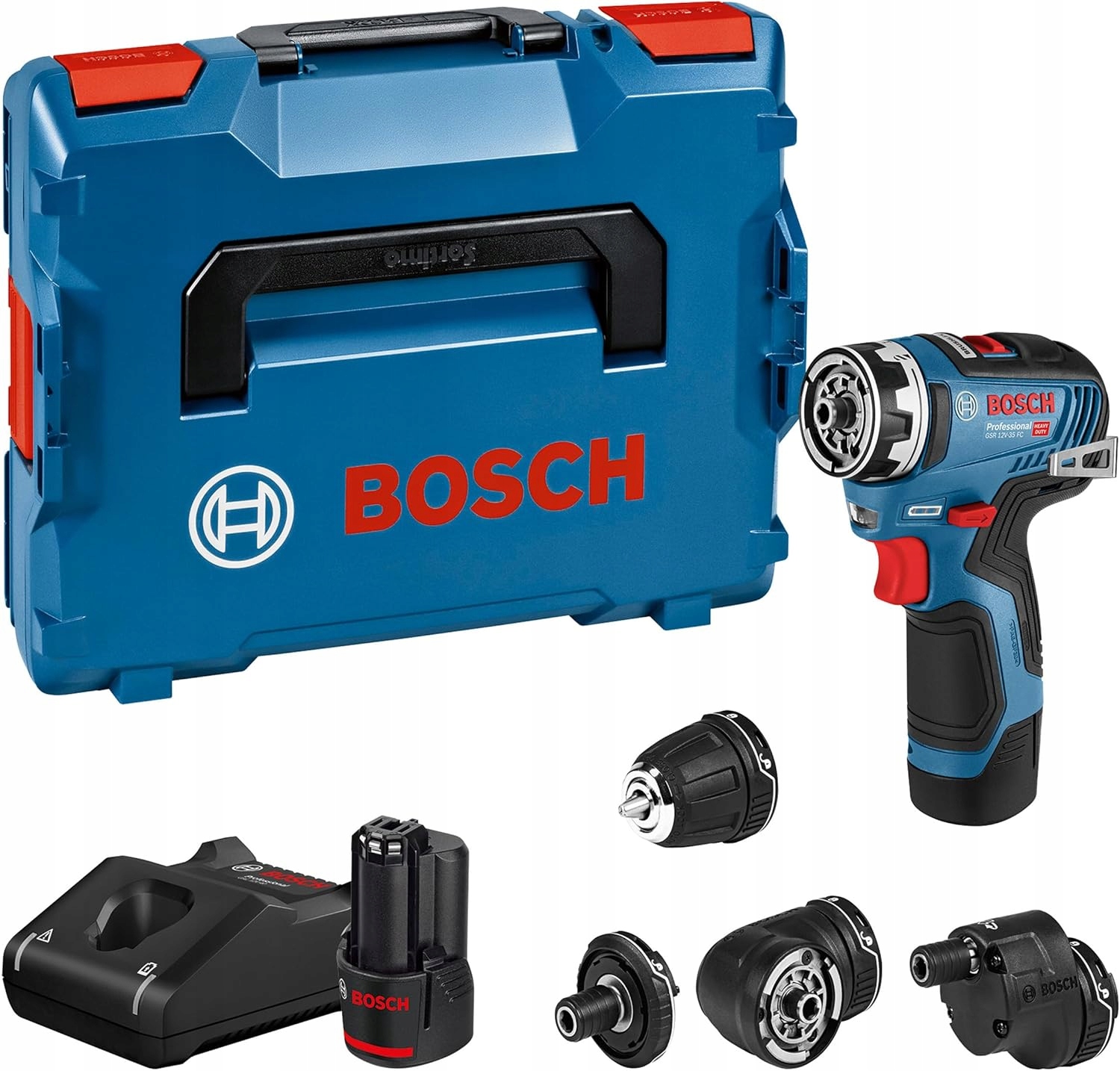 Wkrętarka Bosch Gsr 12V-35 Fc 2x Aku 3Ah ładowarka L-Boxx nasadki