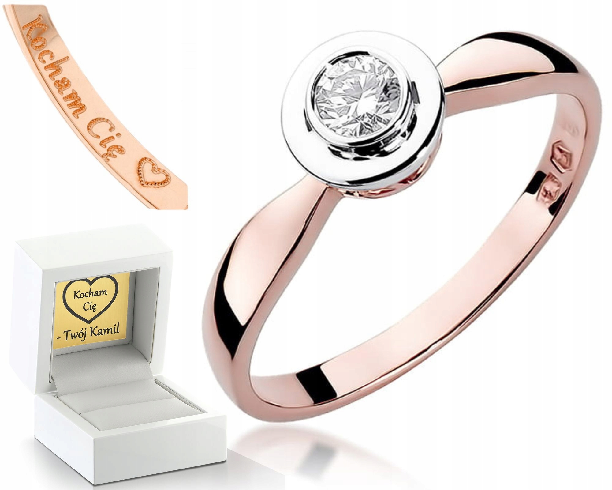 Růžové Zlato Prstýnek Briliant 0,20 Ct Zásnubní Klasika Pro Ženu