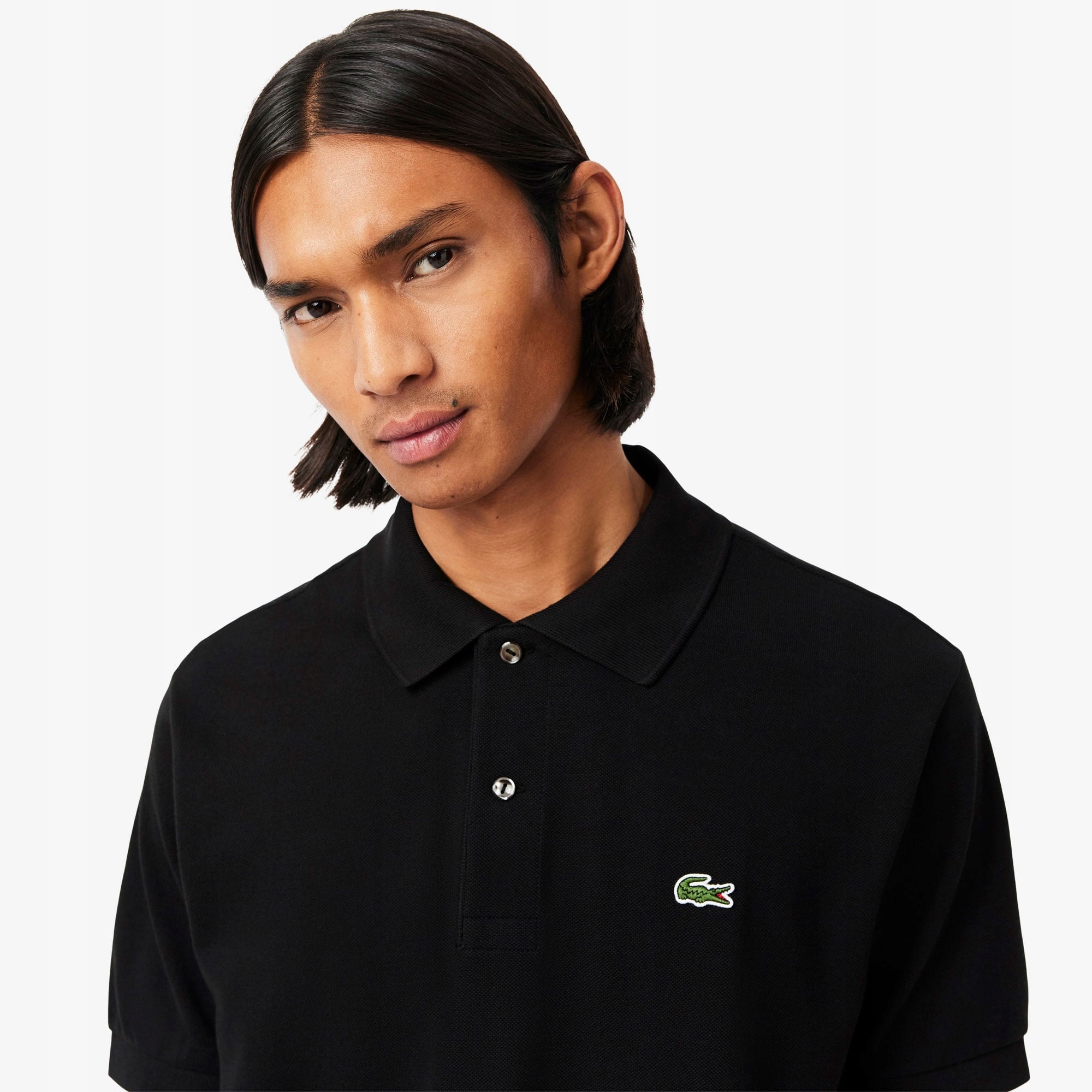 Lacoste Pánská polokošile černé se zeleným krokodýlem vel.XL