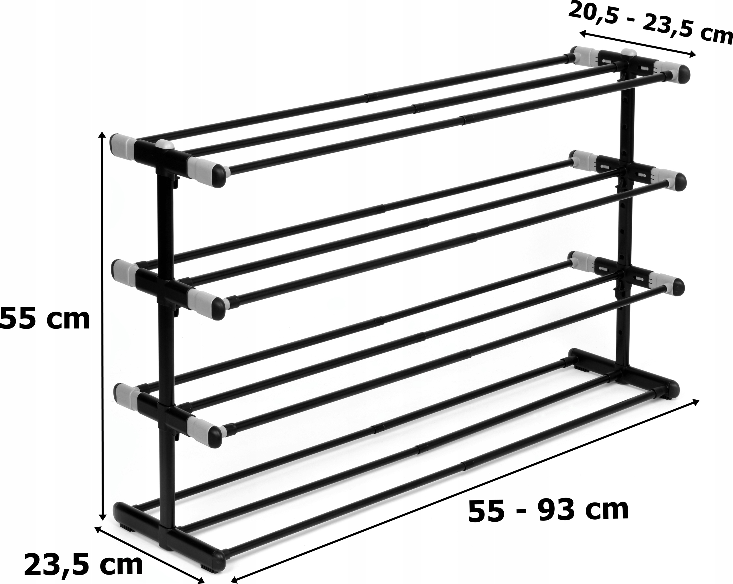 STOJAK NA BUTY OBUWIE REGULOWANY TELESKOPOWY REGAŁ SZAFKA PÓŁKA LOFT CZARNY Liczba poziomów 4