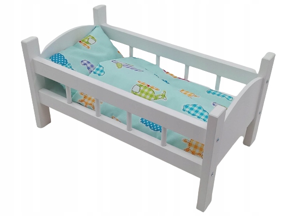 ŁÓŻECZKO DREWNIANE BIAŁE dla lalek + POŚCIEL