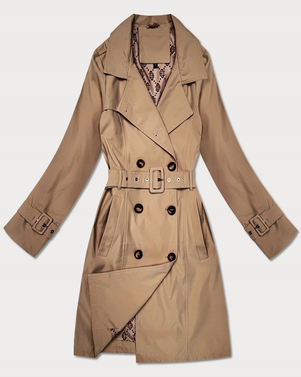 Kabát Na Knoflíky KK60417 Tmavě Béžový XXL (44)