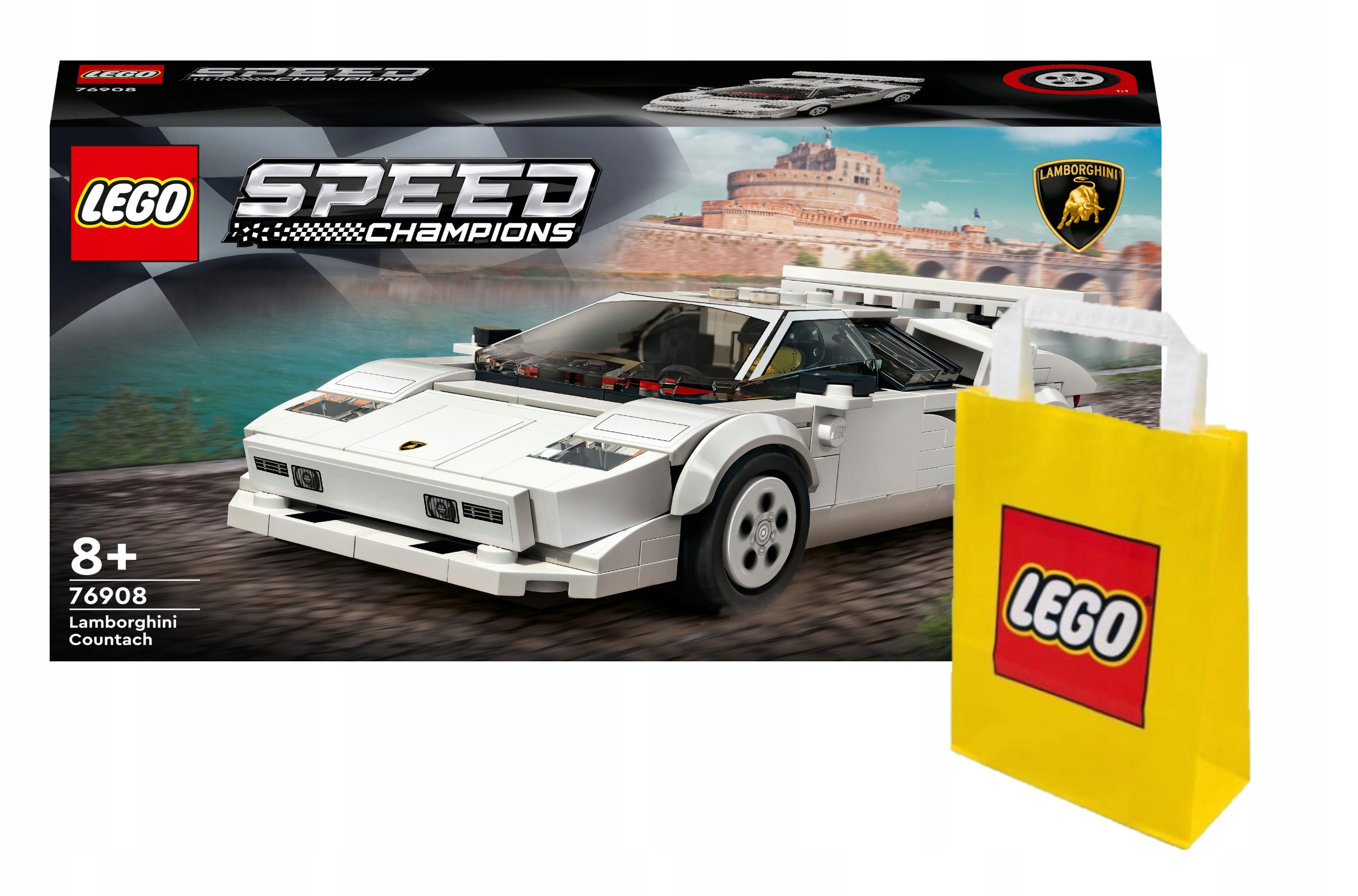LEGO SPEED CHAMPIONS 76908 LAMBORGHINI COUNT + LEGO TORBA PAPIEROWA ŚREDNIA