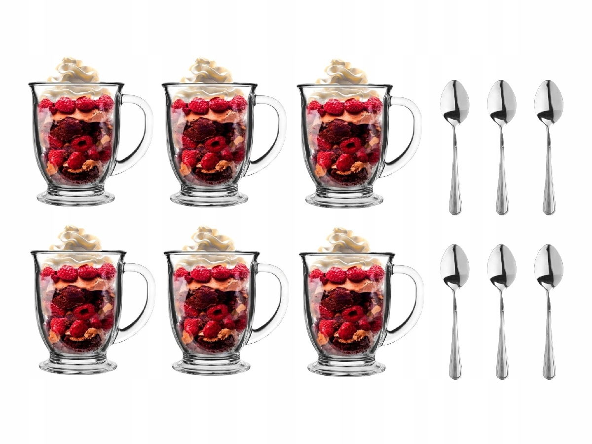 

6x Kubki Szklane Kubas 400ml Łyżeczki,