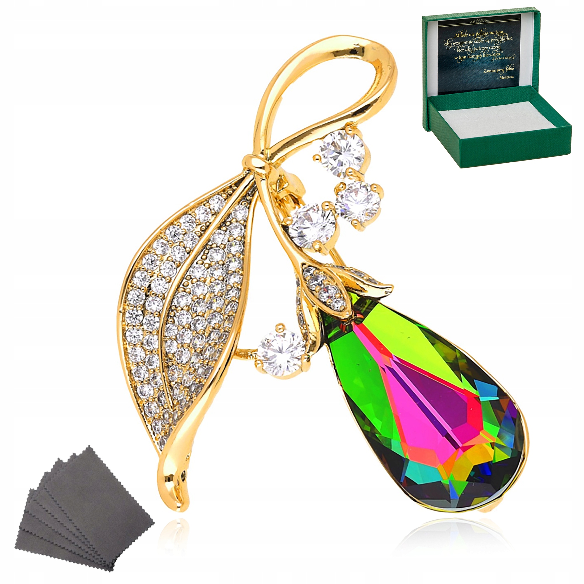 Zlatá Brož Vitrail Crystal Dárek Gravírování 18K