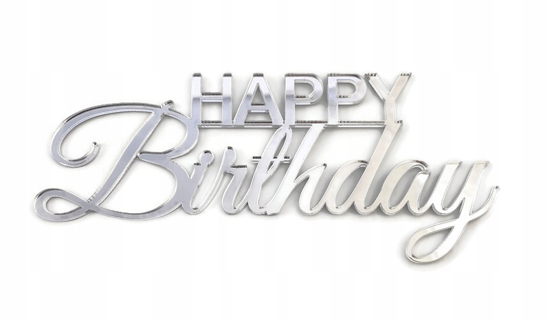 

Topper linearny bok tortu Happy Birthday srebrny