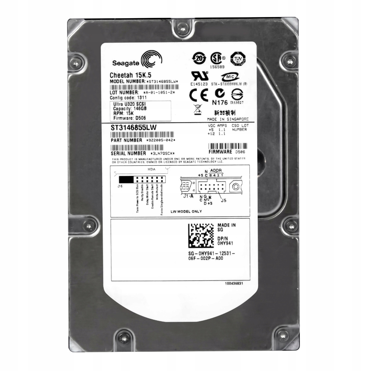 Dell 0HY941 146GB 15K 16MB Scsi 3.5'' ST3146855LW