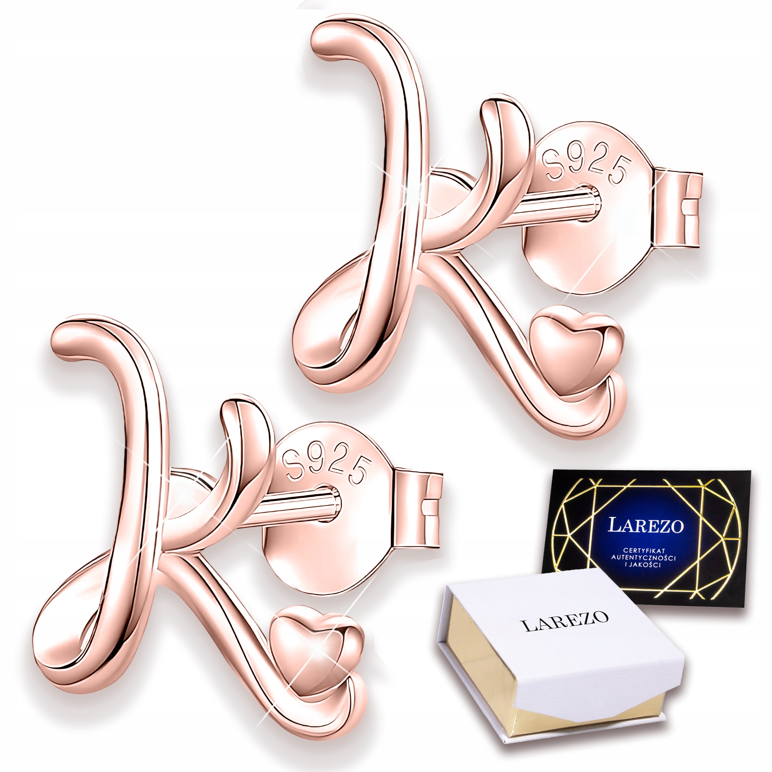 Náušnice Pozlacená písmena Písmena se srdíčky Písmeno K Stříbro 925