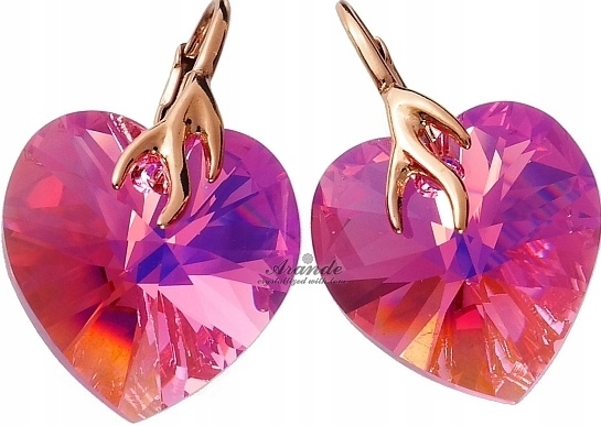 Krystaly Náušnice Srdce Růžové zlato Stříbro