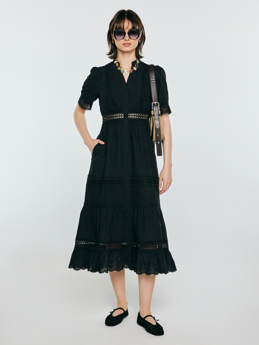 Big Star Šaty s květinovou výšivkou, černá Aniela 906 L