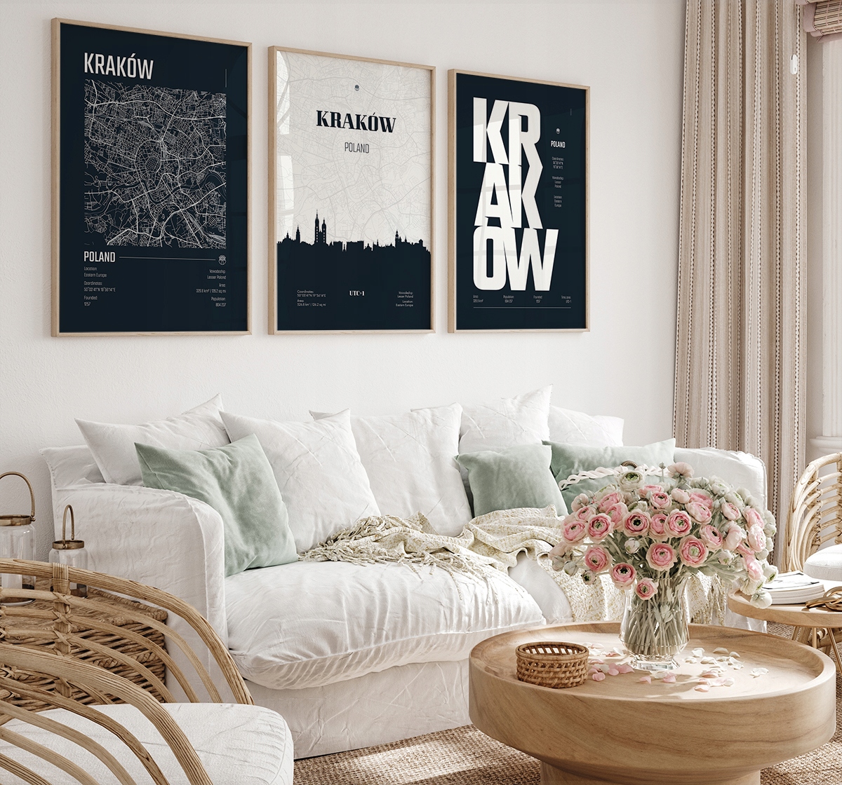 Sada 3 plakátů 50×70 cm Město Krakov do obývacího pokoje