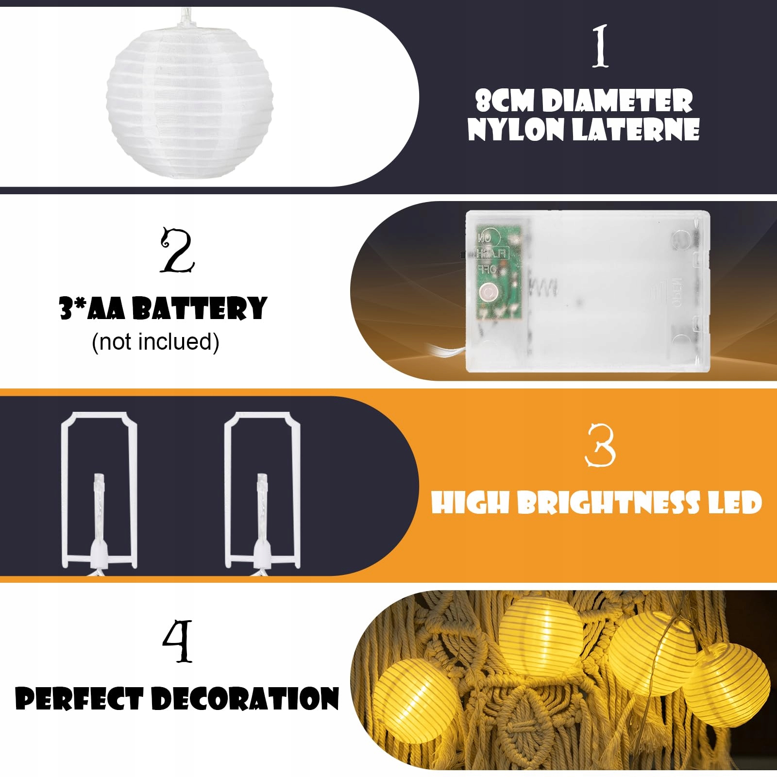 AGOTD Lampki LED Na Baterie 16 LED Timer Ciepły Biały Na Balkon — miniatura 4