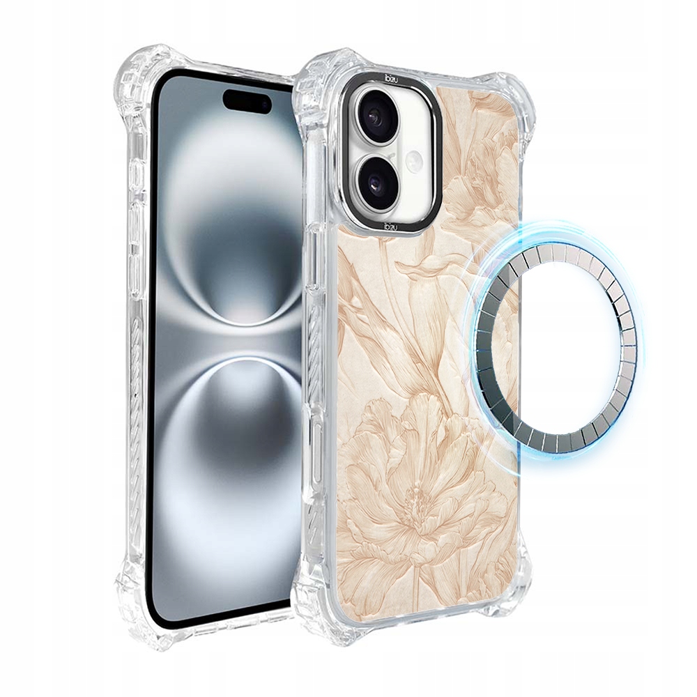 Pouzdro pro iPhone 16 Ibizu DropGuard Ultra s MagSafe, botanický biskvit