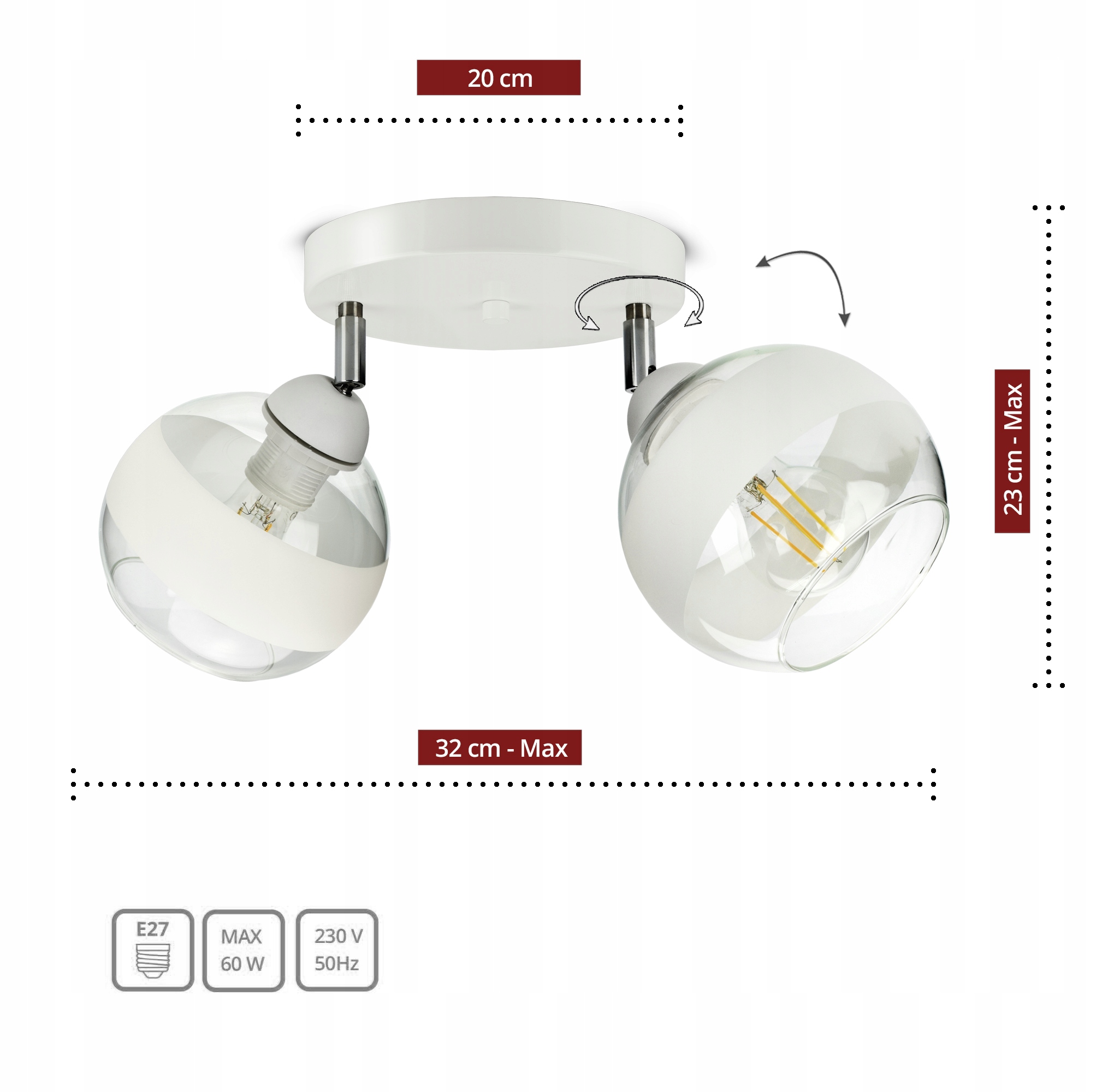 Lampa Wisząca Sufitowa Żyrandol Biała Szklane Kule White Belt EG2 LED E27 Kolekcja 505