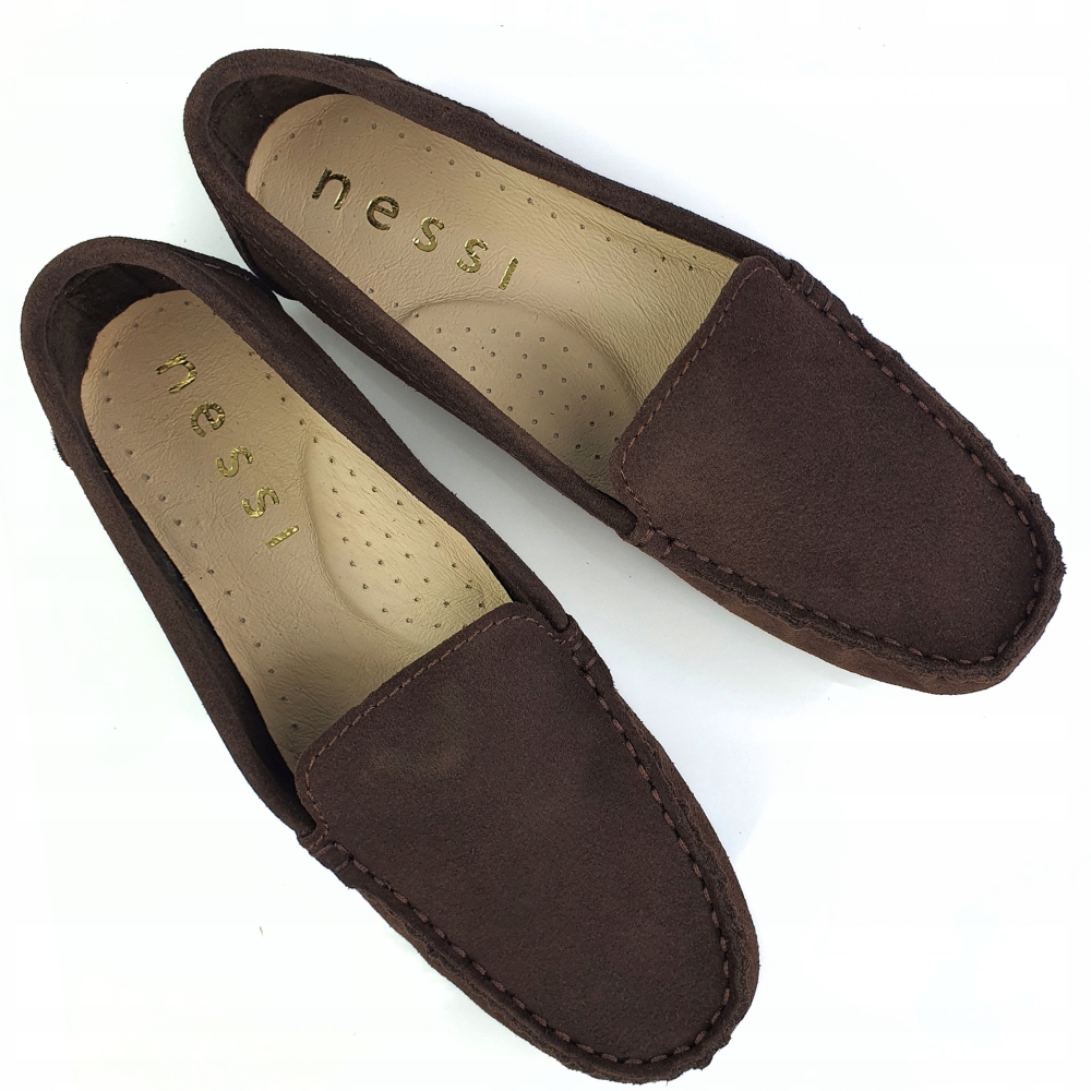 Nessi 17130 mokasyny damskie brąz czekolada skóra welur r. 40