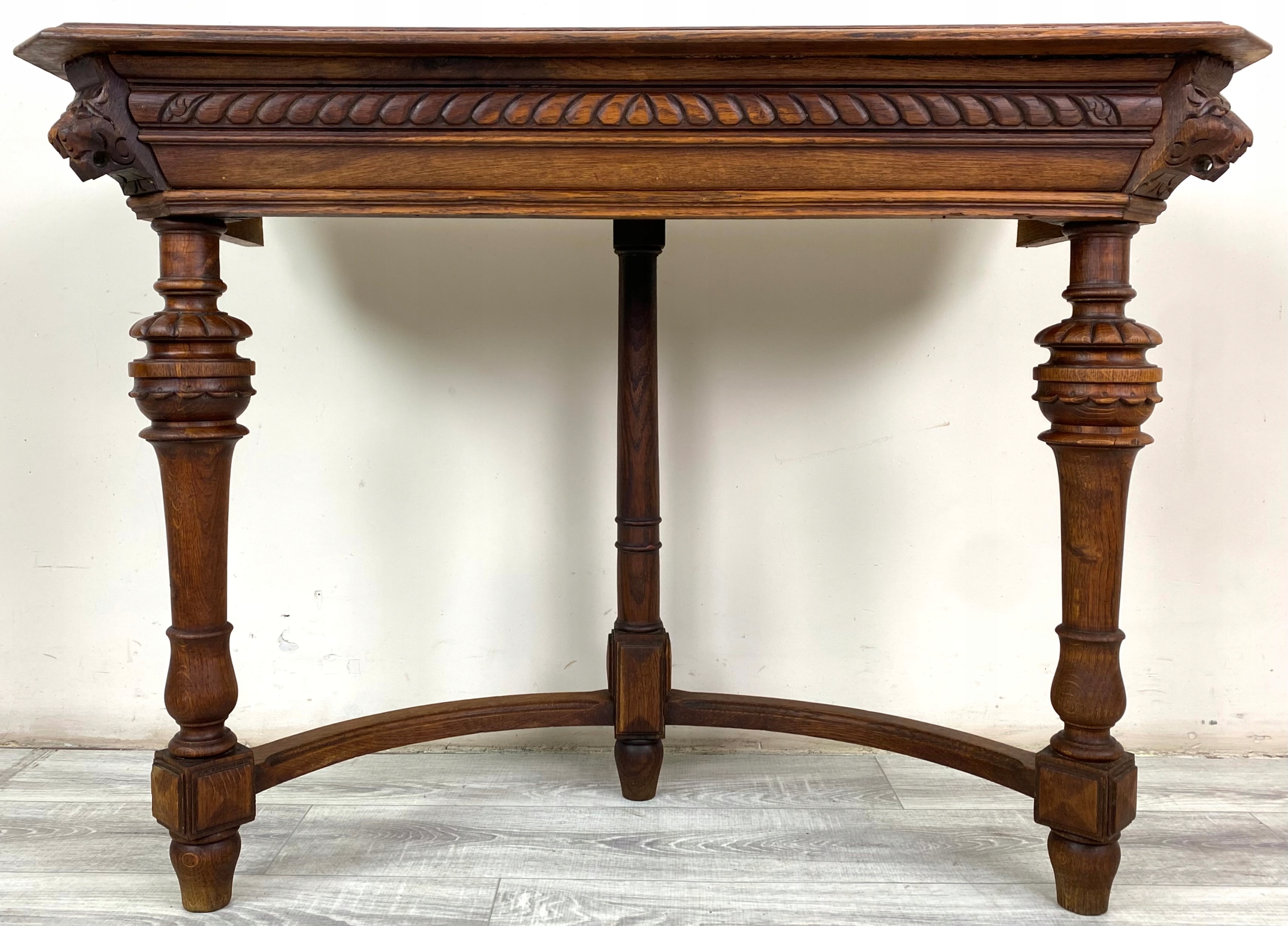 STYLOWA KONSOLKA PRZYŚCIENNA NEORENESANS LWIE GŁOWY LITY DĄB FRANCJA ŻA4