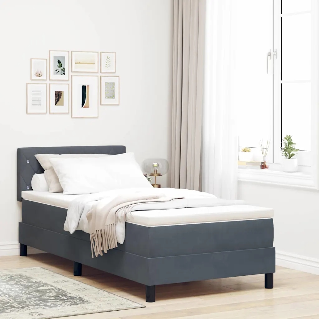 vidaXL Postel s boxspringem s matrací Tmavě šedá 90 x 200 cm samet