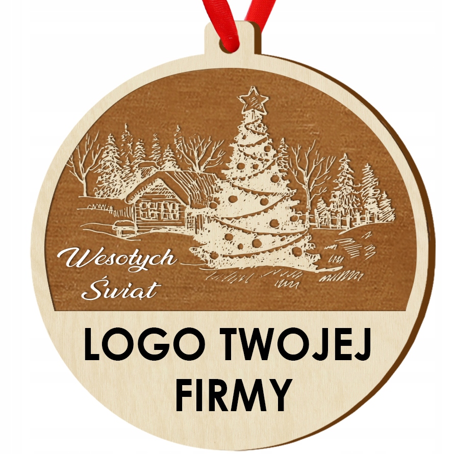 

Drewniana bombka firmowa na choinkę imię Logo P